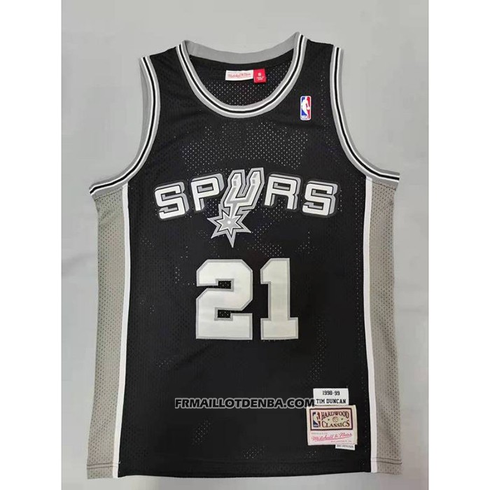 Maillot San Antonio Spurs Tim Duncan NO 21 Mitchell & Ness 1998-99 Noir2